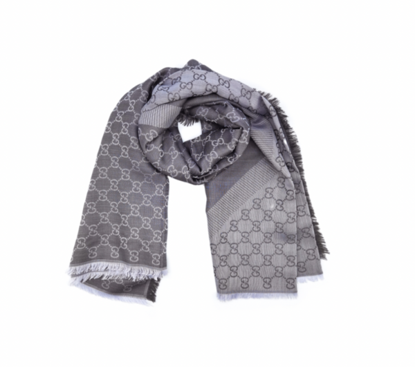 Gucci - Light Grey Silk & Wool Blend Scarf - GG Logo