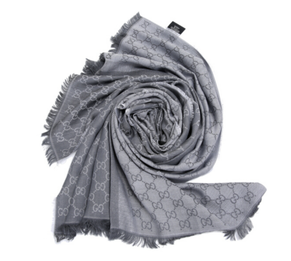 Gucci - Light Grey Silk & Wool Blend Scarf - GG Logo - Image 3