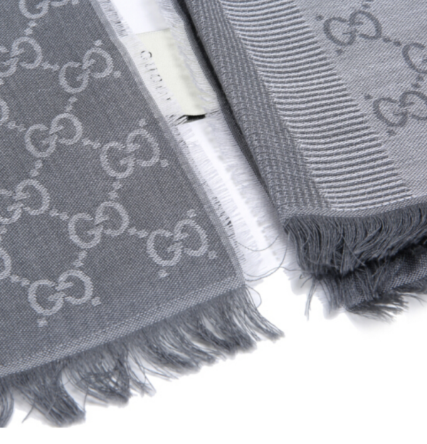 Gucci - Light Grey Silk & Wool Blend Scarf - GG Logo - Image 2